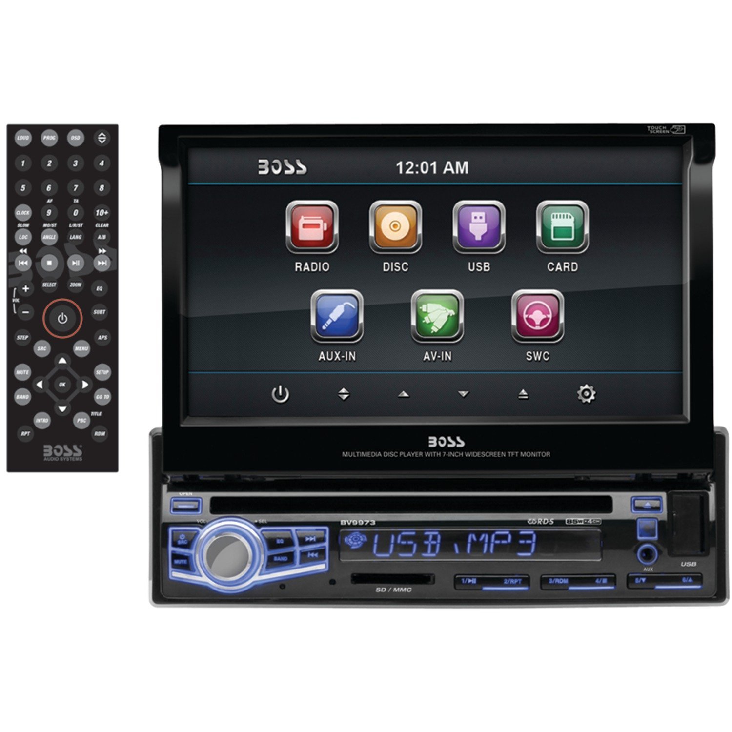 Boss Audio Bv9973 7 Inch Motorized Touchscreen Dvd Cd Usb Sd Mp4