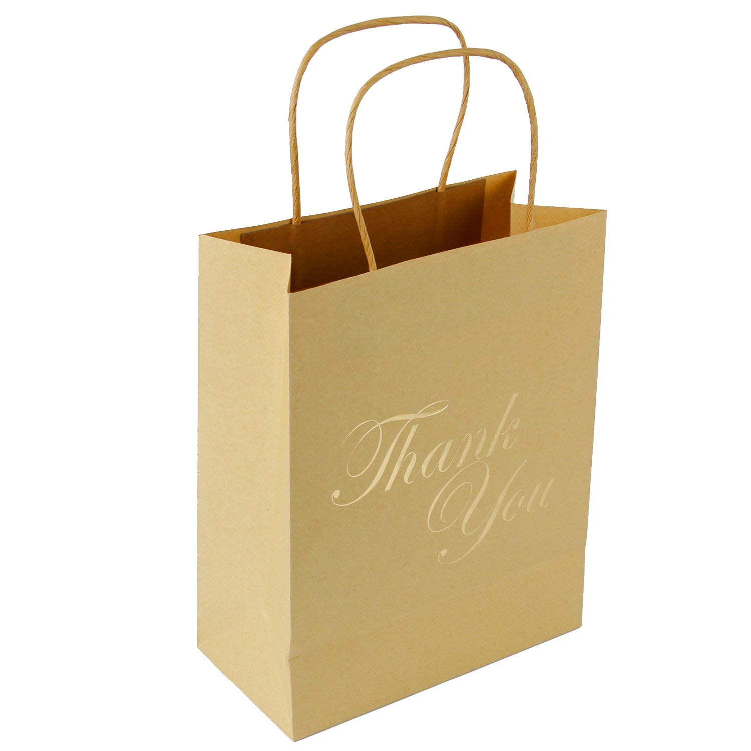 Gold Foil Thank You Brown Paper 8 x 4 x 10 Bags With Handles for sale in Jamaica | 0