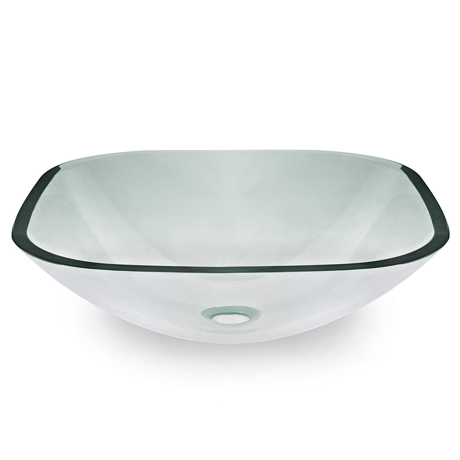 Miligore Modern Glass Vessel Sink Above Counter Bathroom Vanity Basin Bowl Square Clear
